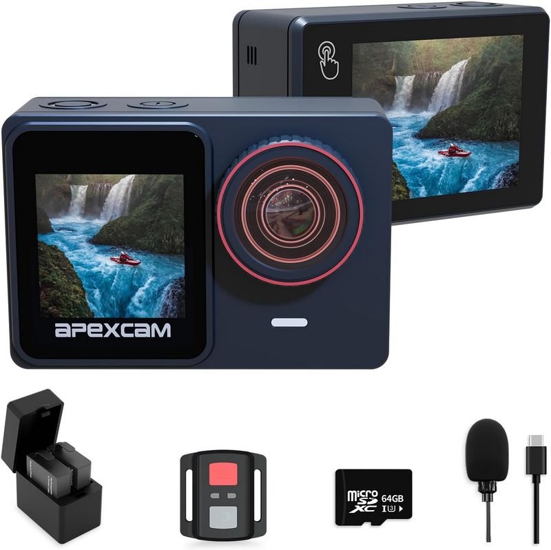 Apexcam Cámara de acción 4K 60FPS con tarjeta SD de 64 GB