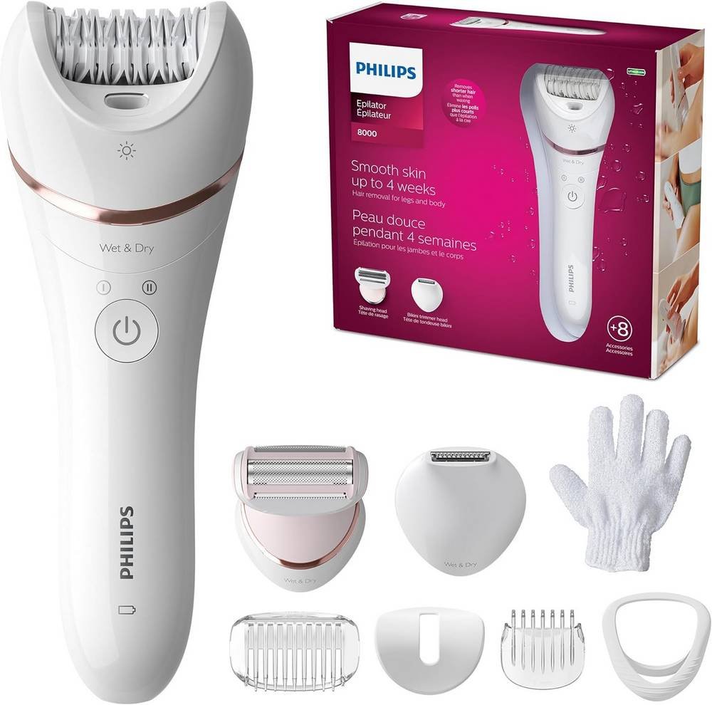 Philips Epilator Series 8000 BRE720 14 - Depiladora 3 en 1 con 8 Accesorios